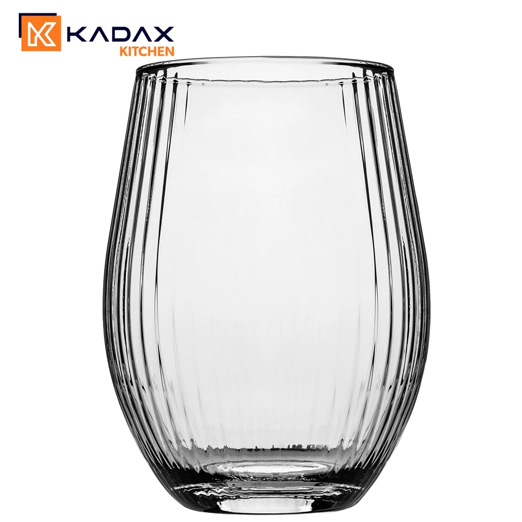 Set di 8 bicchieri da 580 ml per succhi di frutta, modello KADAX, con scanalatura, di grandi dimensioni.