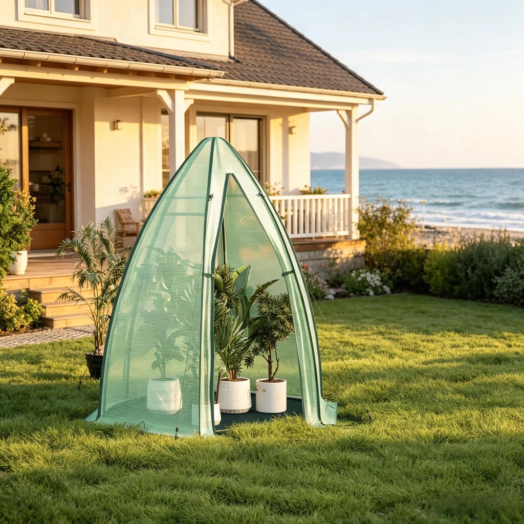 Semenzaio da giardino con base, porta e finestra con cerniera in PE e acciaio verde 160 × 180 × 160 cm robusto