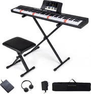 Tastiera per pianoforte a 88 tasti, pianoforte digitale con sgabello, supporto regolabile, auricolari, tastiera elettronica con tasti illuminati, borsa per principianti, adulti (nero)