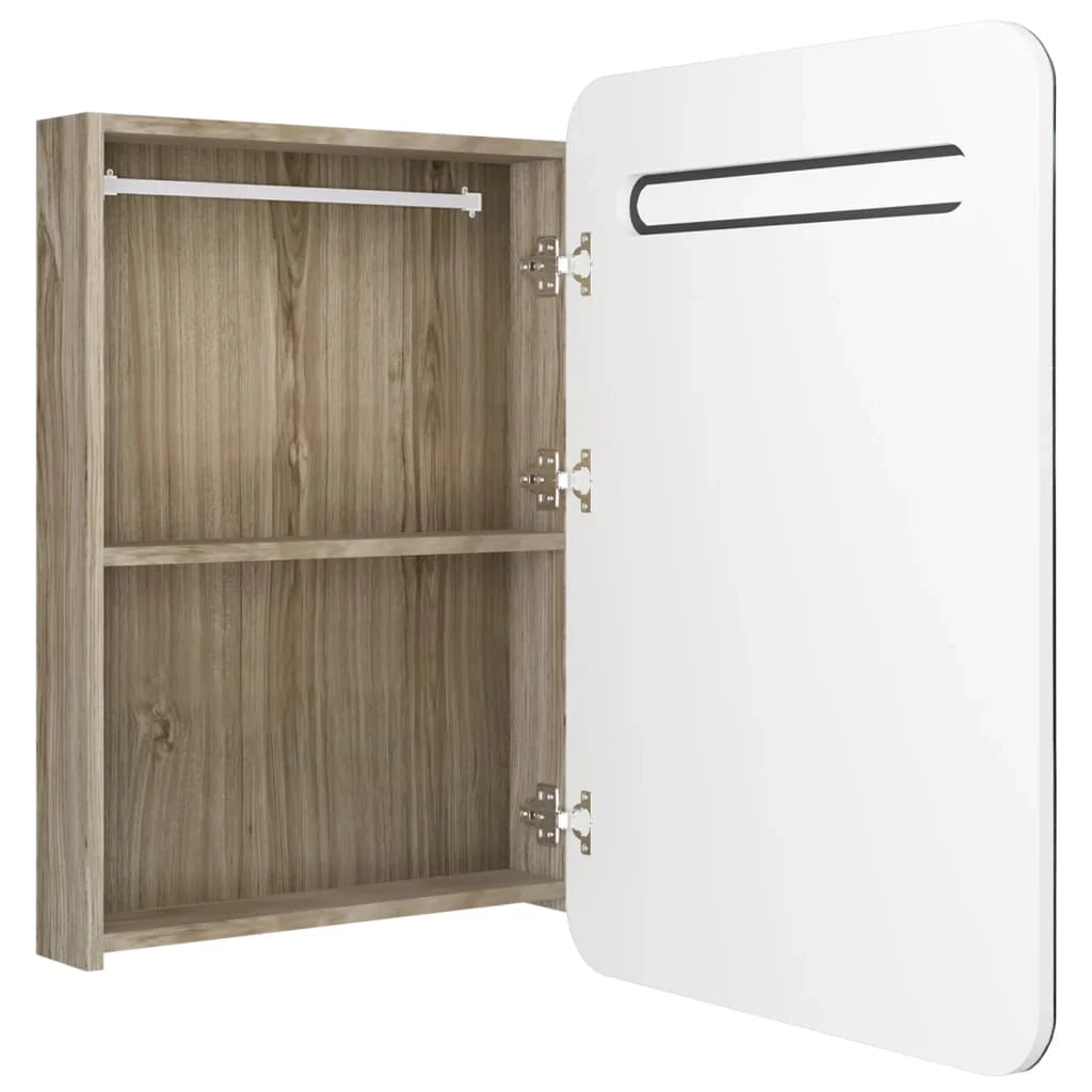 Mobile da bagno con specchio LED bianco 60 x 11 x 80 cm finitura rovere 02_0006586