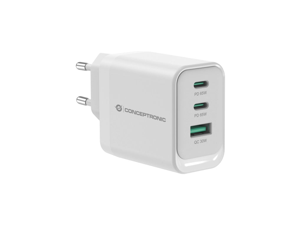 ALIMENTATORE 65W GAN 3 PORTE W 2*USB C+1*USB A QC+PD3.0+PPS