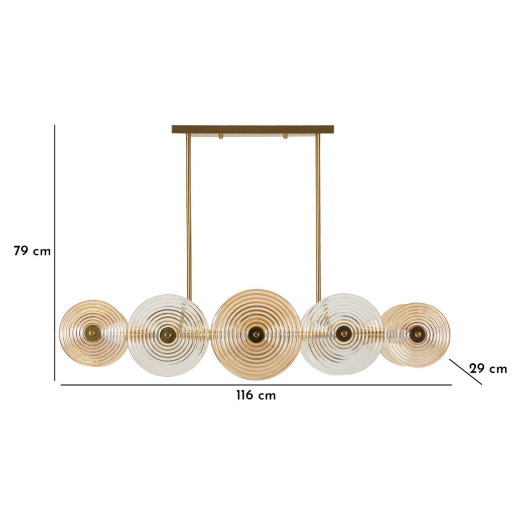 Lampadario Venice in vetro e ferro dorato 116x27x79 cm