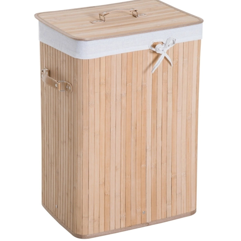 Cesto portabiancheria 40x30x60 cm con coperchio e manici in bambù naturale
