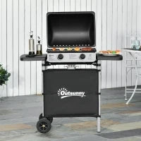 Barbecue a Gas con Coperchio, Bruciatori da 5.6kW, BBQ e Ruote, 104x49x99cm