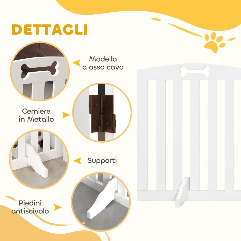 Cancellino per Cani Pieghevole 155x30x61 cm a 3 Pannelli con 2 Supporti in Legno Bianco