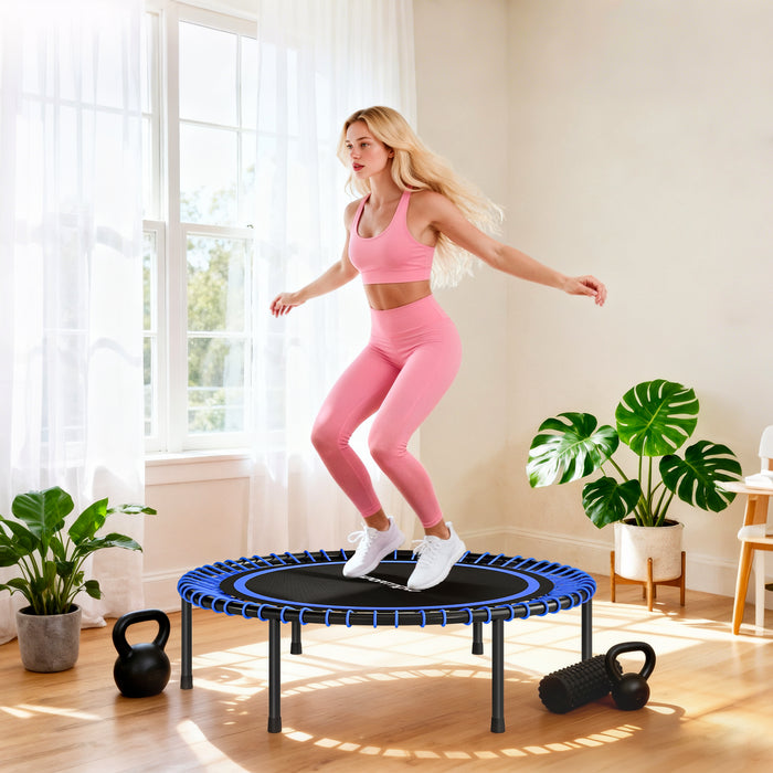 Trampolino Elastico Fitness Ø114x31 cm a 36 Corde in Acciaio e PP Blu