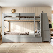 Letto a castello 140x200 cm con scrivania, armadio laterale e cassetti