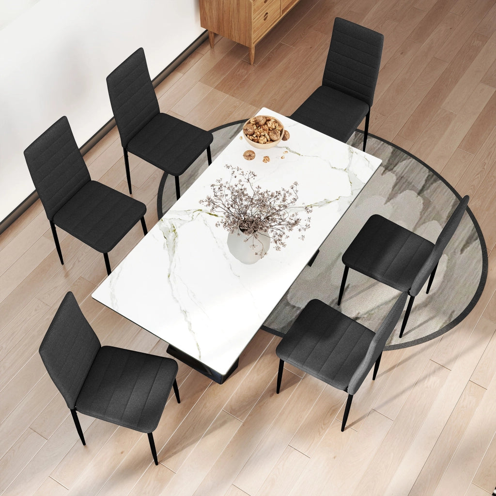 Set 6 Sedie da Pranzo Moderne ¨C Xylo ¨C Tessuto Lino Sintetico Nero, Schienale Alto, Gambe Metallo 41x50x97cm