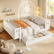 Letto per bambini con barriera alta e 2 cassetti, bianco