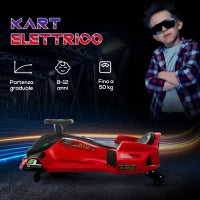 Go Kart Elettrico per Bambini 8-12 Anni Velocità 3-8 km/h per Drifting con Luci e Musica, Rosso
