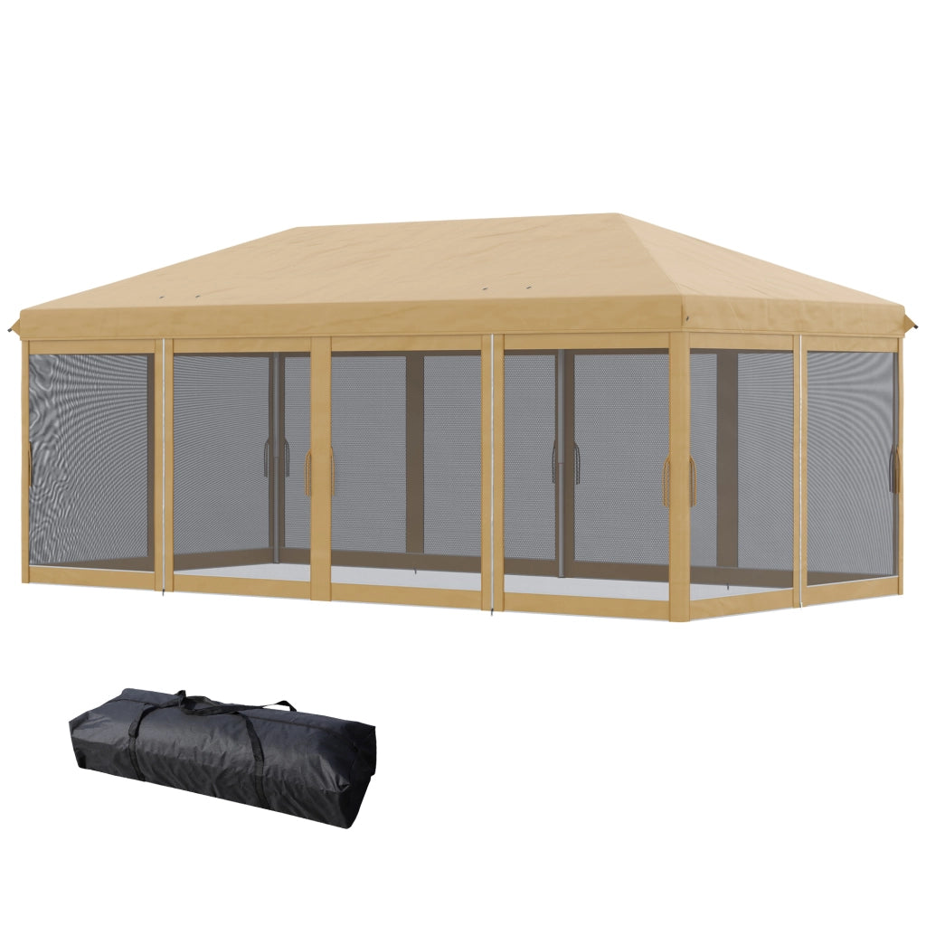 Gazebo da Giardino Pieghevole 6x3m con Zanzariera e Borsa ¨C zephmum ¨C Beige