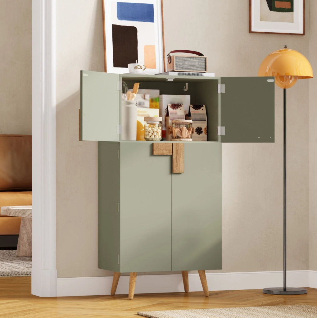 Armadio da cucina 60x35x120 cm con 4 ante e ripiani regolabili in MDF verde