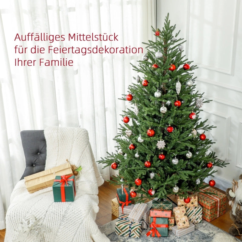 Albero di Natale alto 183 cm, dall'aspetto realistico, facile da montare, con supporto incluso, in plastica ignifuga.