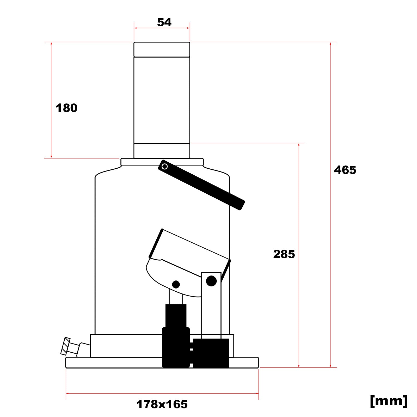 Cric a bottiglia da 32 t abbassamento lento 285-465 mm Martinetto idraulico