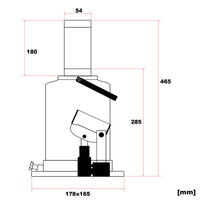 Cric a bottiglia da 32 t abbassamento lento 285-465 mm Martinetto idraulico