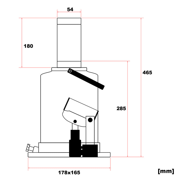 Cric a bottiglia da 32 t abbassamento lento 285-465 mm Martinetto idraulico