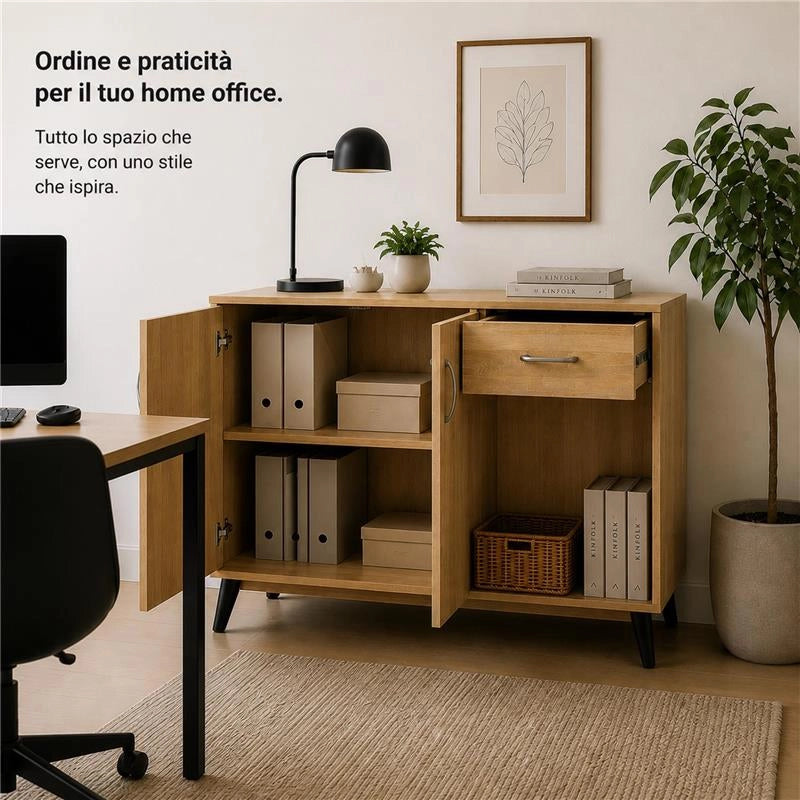 MOBILE IN MDF ROVERE CON DUE ANTE, RIPIANO E CASSETTO MISURE: 120X38X74CM