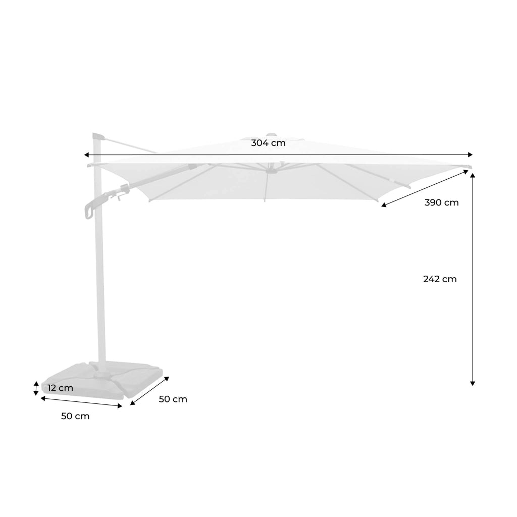 Ombrellone decentrato rettangolare 3x4m, palo effetto legno + piastre