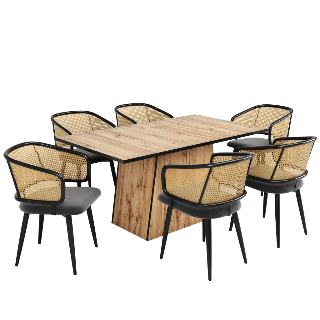 Set 6 Sedie da Pranzo con Schienale in Rattan e Seduta in Velluto ¨C MINIMAL ¨C Stile Moderno