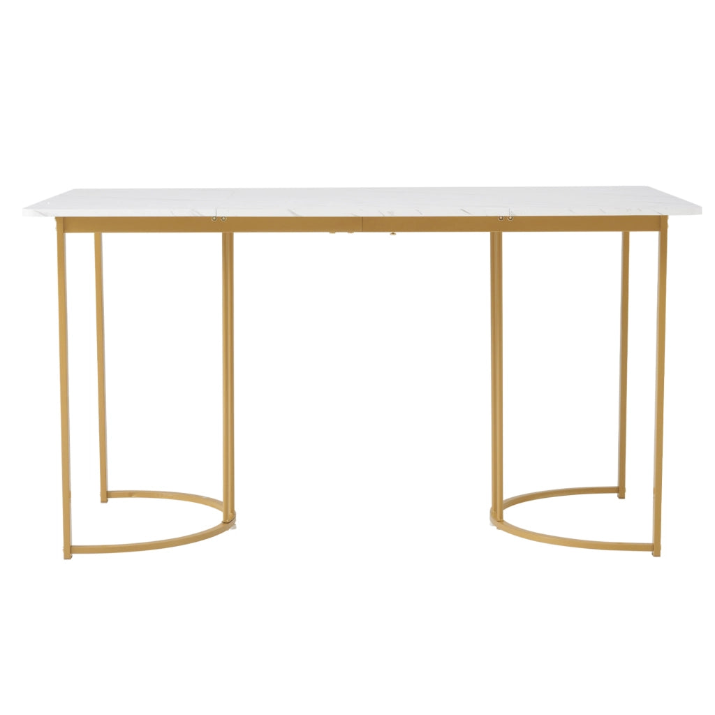 Tavolo da pranzo 140x80x75 cm con motivo marmo e piedini regolabili in MDF bianco
