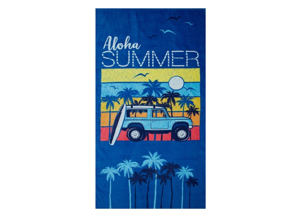Telo Mare Stampato In Spugna Spiaggia Piscina Disegno California Aloha Summer D.2