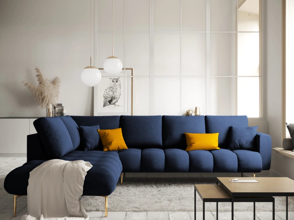Cosmopolitan Design - Divano angolare sinistro "Hastings" 5 posti in velluto blu reale 