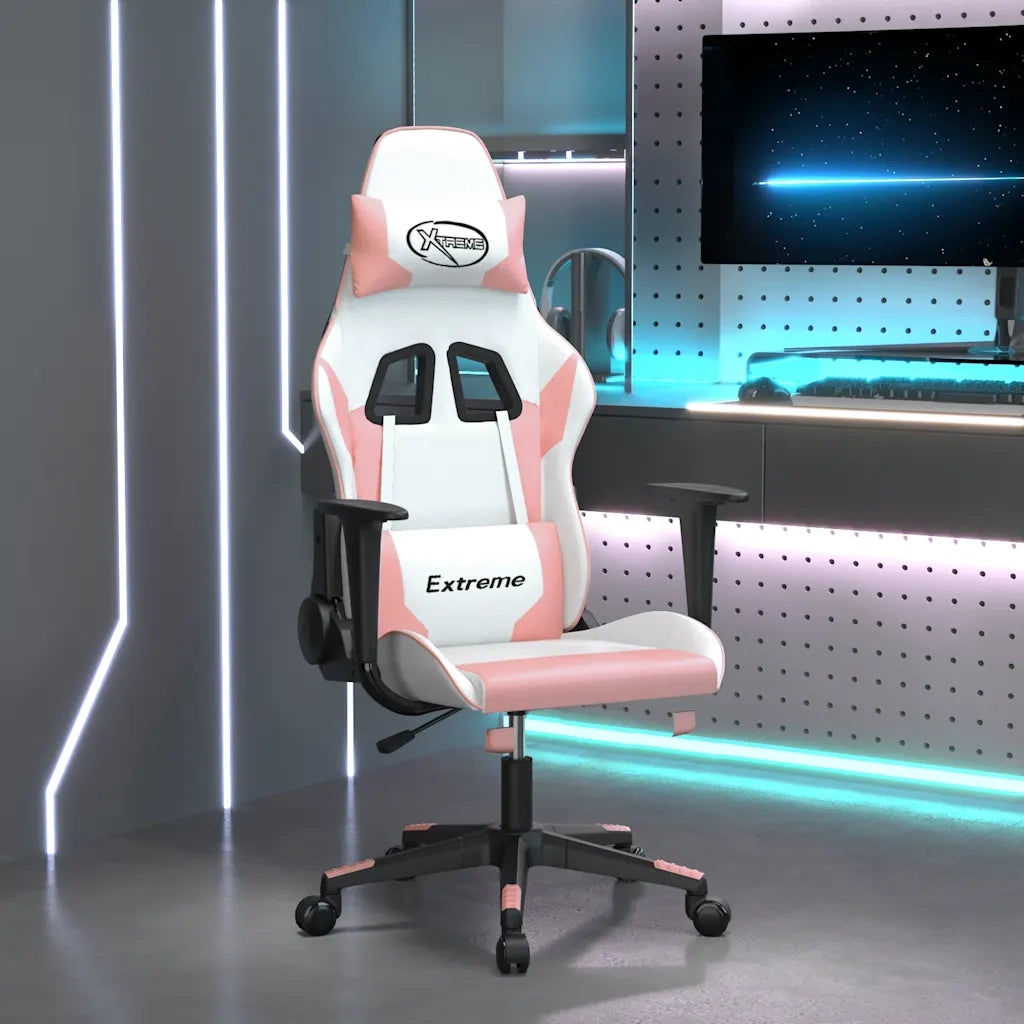 Sedia da Gaming | Sedia da e-sports Bianco e Rosa in Similpelle