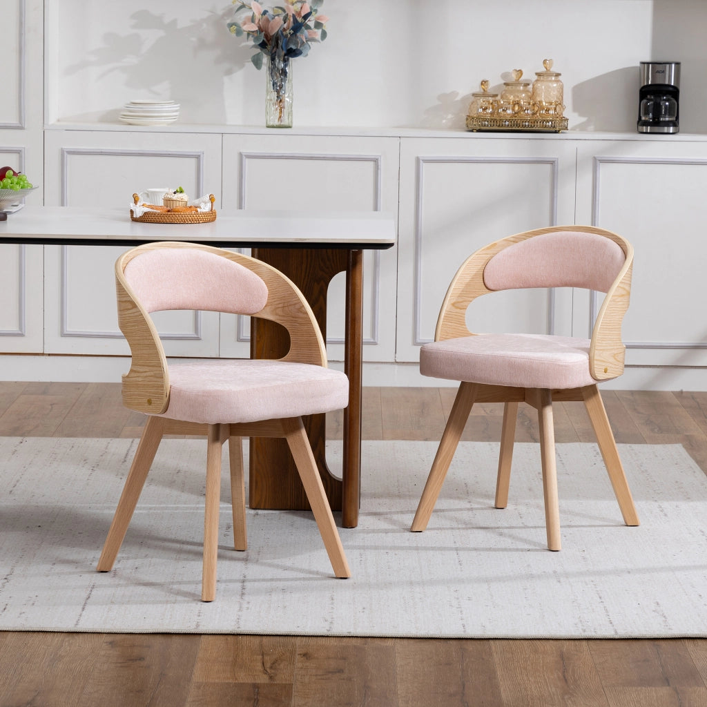 Sedia da Pranzo Girevole in Legno con Cuscino ¨C MINIMAL ¨C Schienale Curvo, Tessuto Cotone Lino