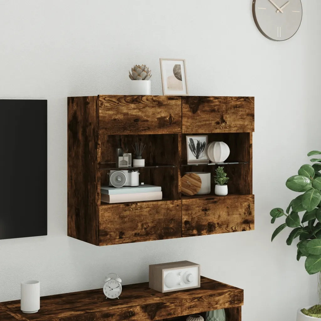 Mobile TV a Parete con Luci LED-Mobile TV a Muro Rovere Fumo 78,5x30x60,5 cm