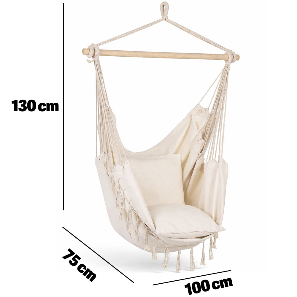 Amaca Poltrona con Cuscino Sospesa Bianco da Esterno e Interno 100x75x130cm