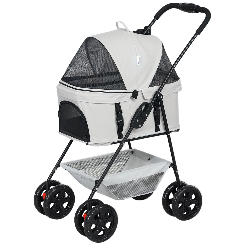 Carrello Trasporto Animali Domestici 3 in 1 ¨C Zephmum ¨C Grigio Pieghevole con 4 Ruote e Cestino Amovibile