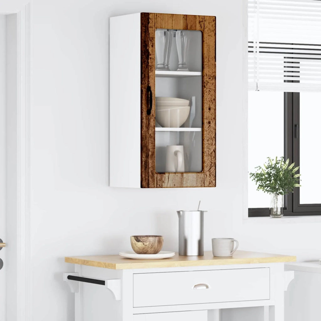 Pensile da cucina | Mobile in vetro da parete LUCCA Legno antico 40 x 31 x 80 cm