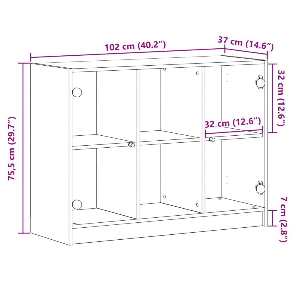 Sideboard Nero Rovere 102x37x75,5 cm Legno Ingegnerizzato