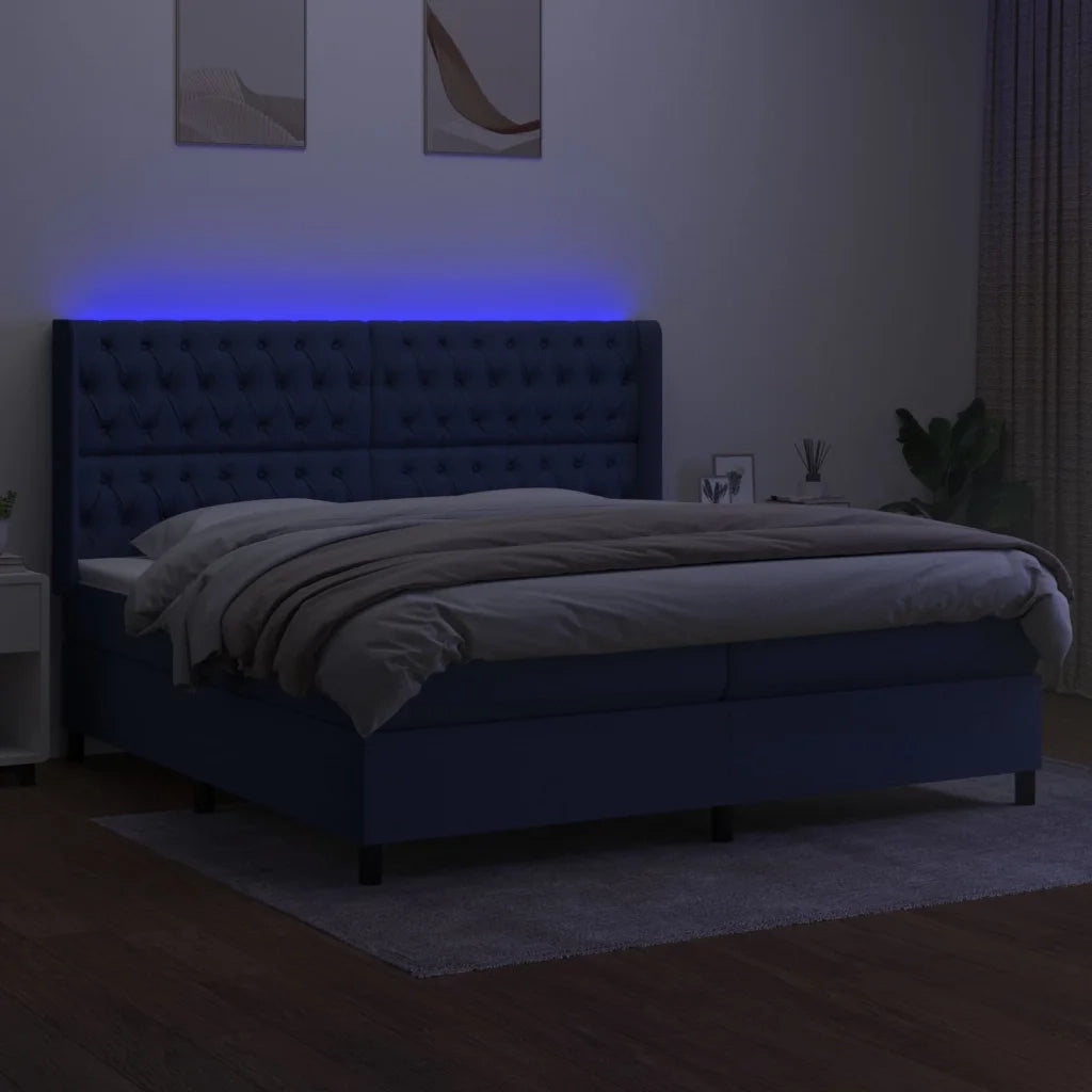Letto a Molle Materasso e LED Blu 200x200cm in Tessuto cod mxl 58539