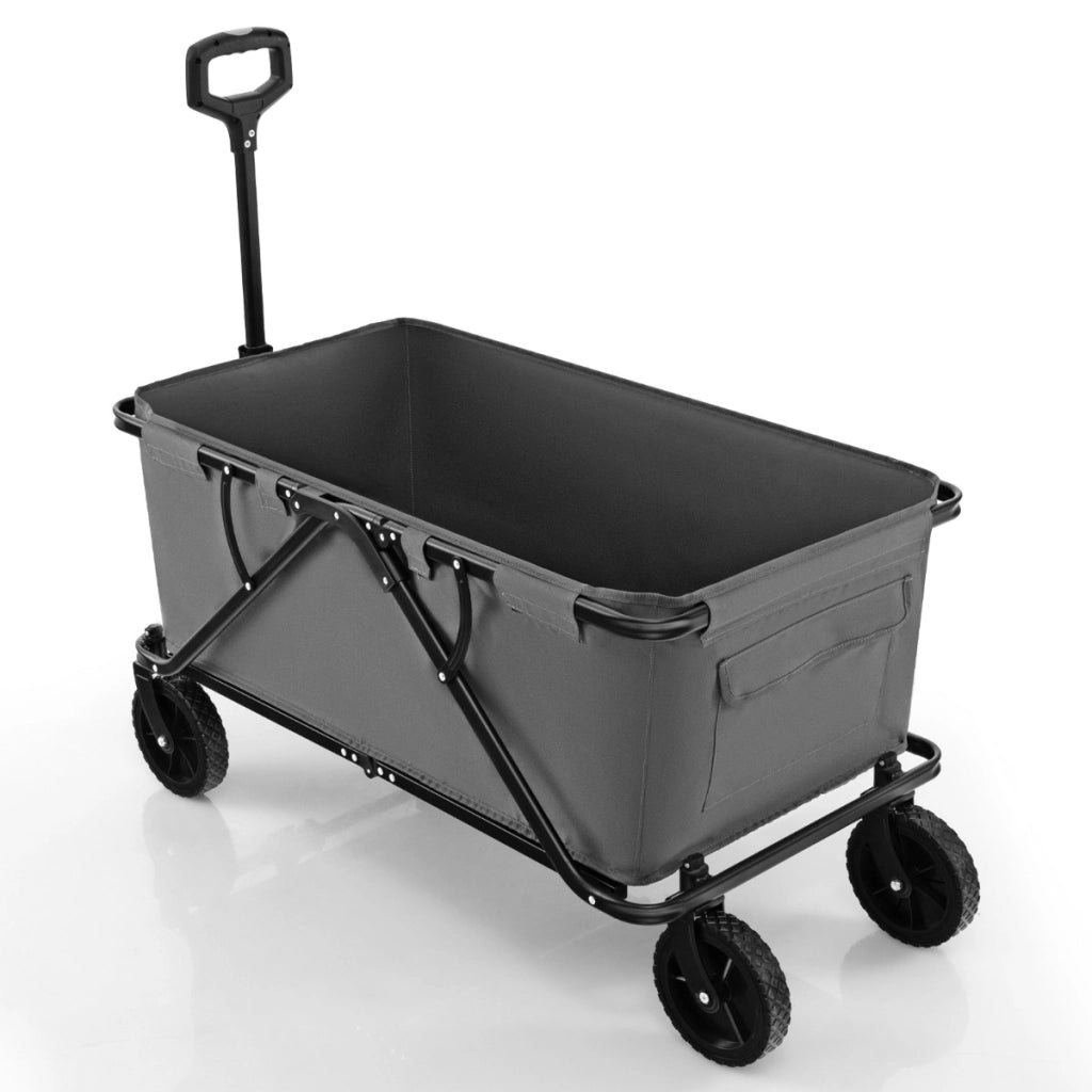 Carrello da giardino pieghevole con manubrio regolabile portabottiglie tasca portaoggetti, Carrello da campeggio Grigio-Attrezzatura da campeggio