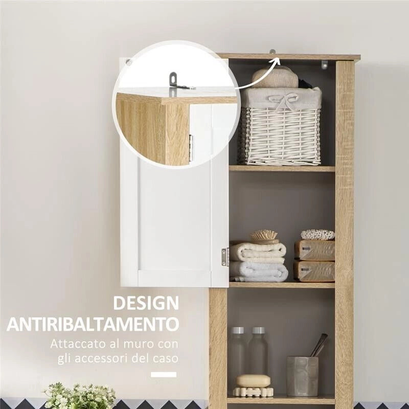 MOBILE BAGNO ALTO CON CASSETTO 2 RIPIANI APERTI REGOLABILI 37X30X184 CM BICOLOR