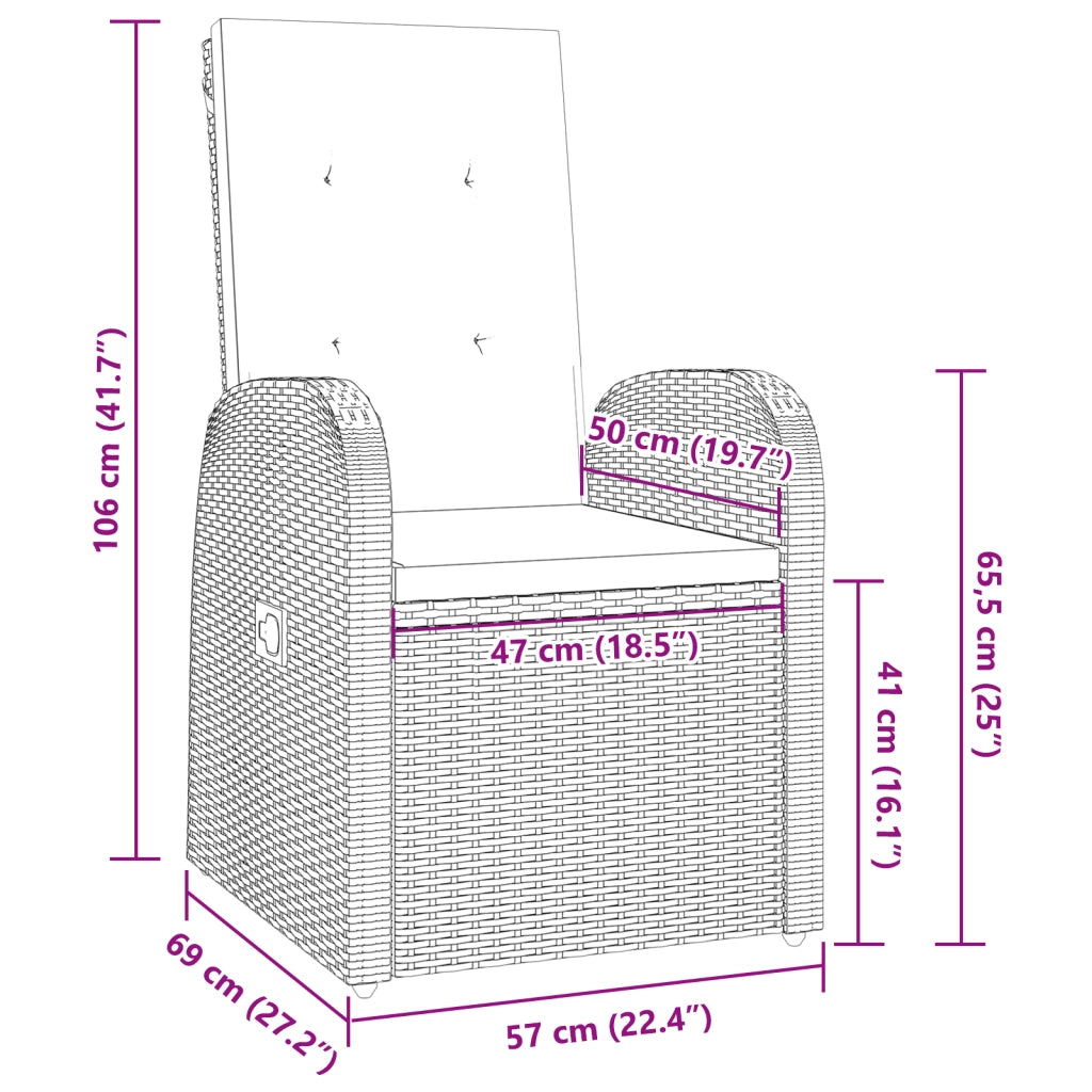Set da Pranzo da Giardino 7 Pezzi con Cuscini Grigio in Polyrattan