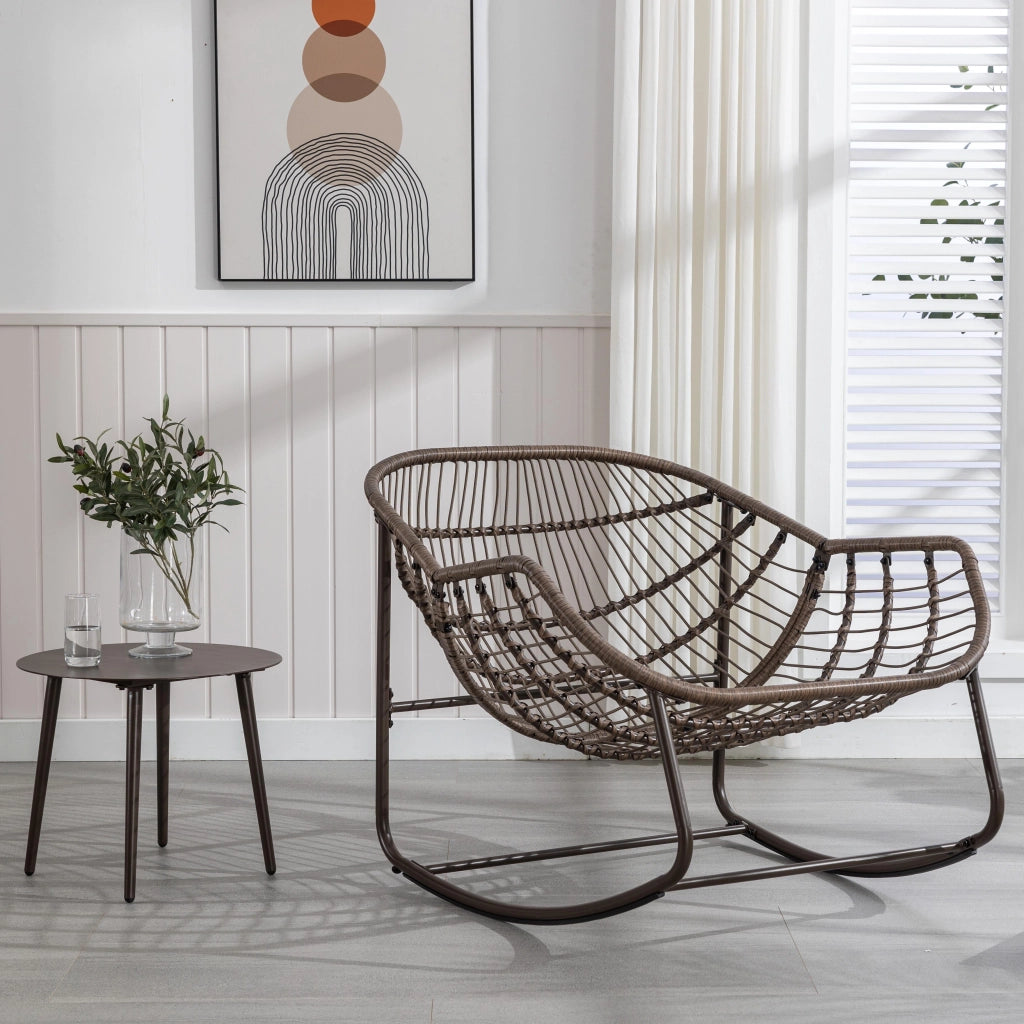 POLTRONA DONDOLO IN RATTAN SINTETICO E ACCIAIO 78x106x90 cm BIANCA