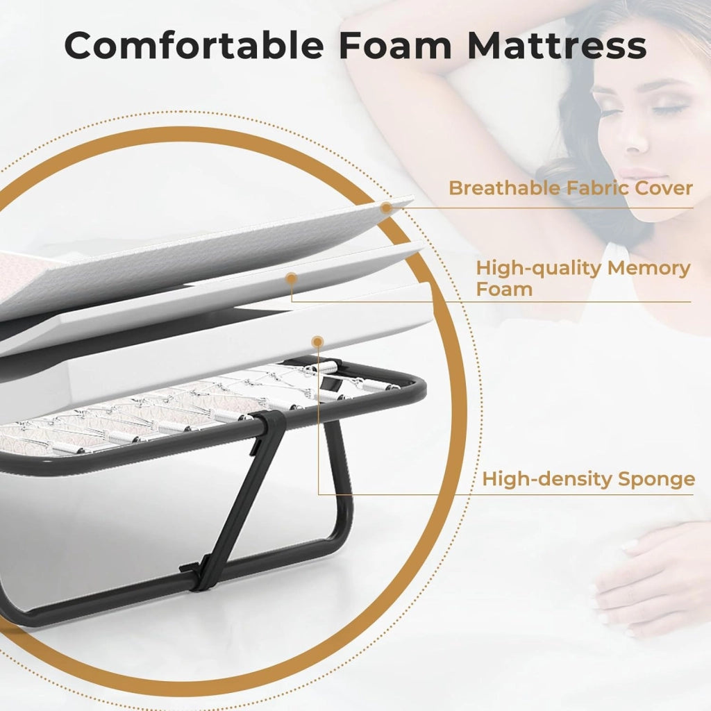 Letto pieghevole 80 x 190 cm, per adulti, pieghevole, letto da viaggio con materasso, letto singolo, pieghevole in metallo, portata fino a 120 kg, letto pieghevole con memory foam