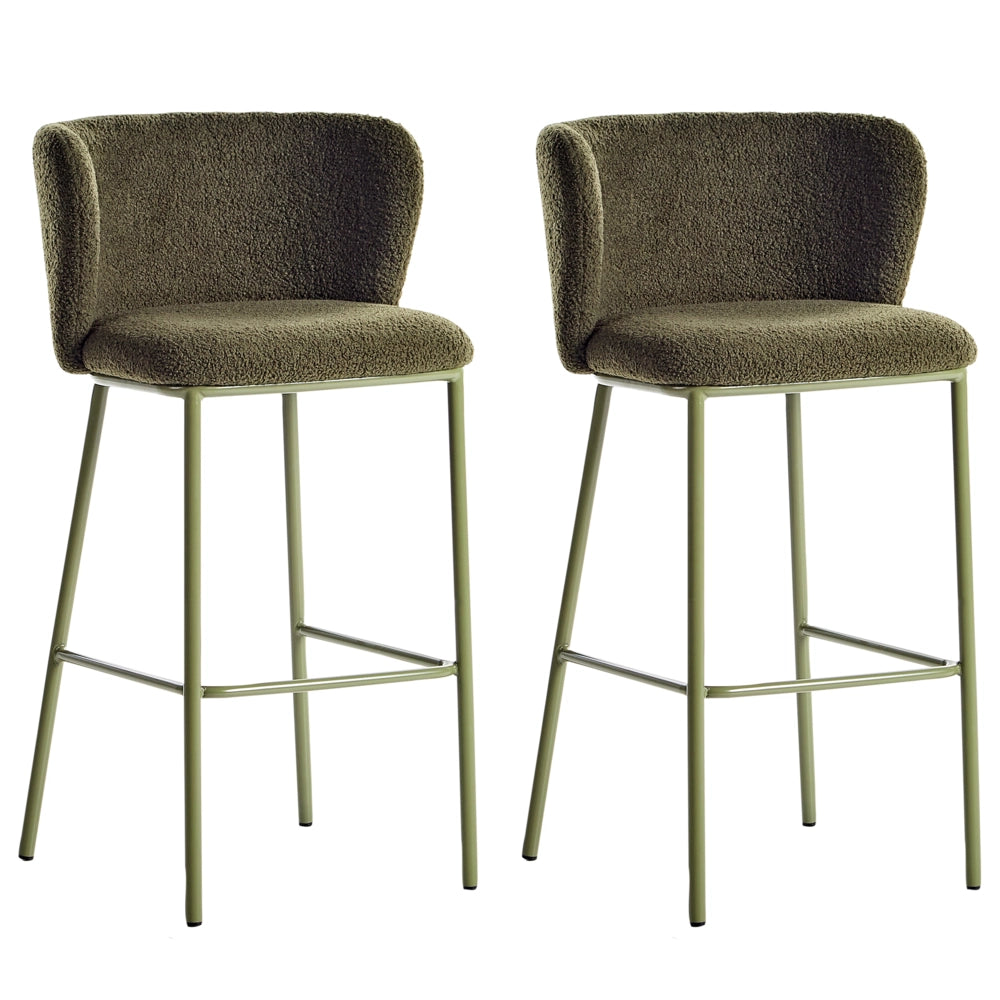 Set di 2 sedie da bar moderne in poliestere verde Schienale curvo Gambe nere Sala da pranzo moderna Cucina