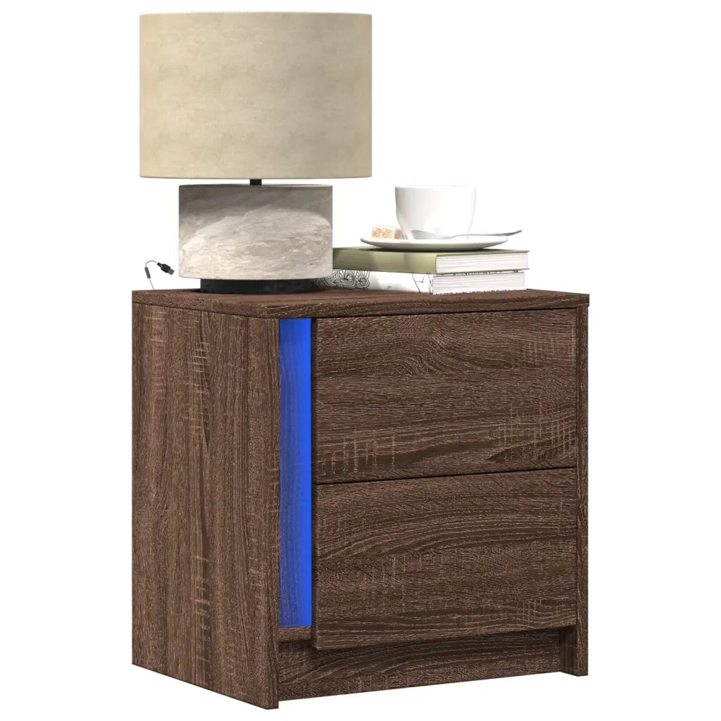 Comodino con Luci LED-Tavolino da notte Rovere Marrone in Legno Multistrato 980934