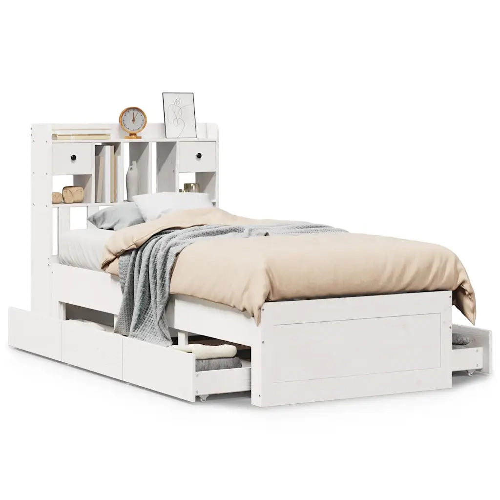 Letto Libreria senza Materasso Bianca 90x200 cm Legno di Pino 3308970