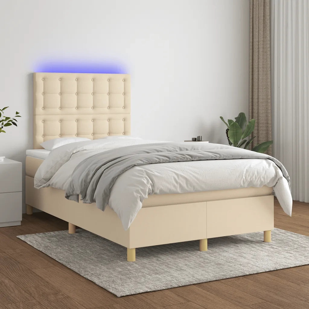 Letto a Molle con Materasso e LED Crema 120x190 cm in Tessuto 3270279
