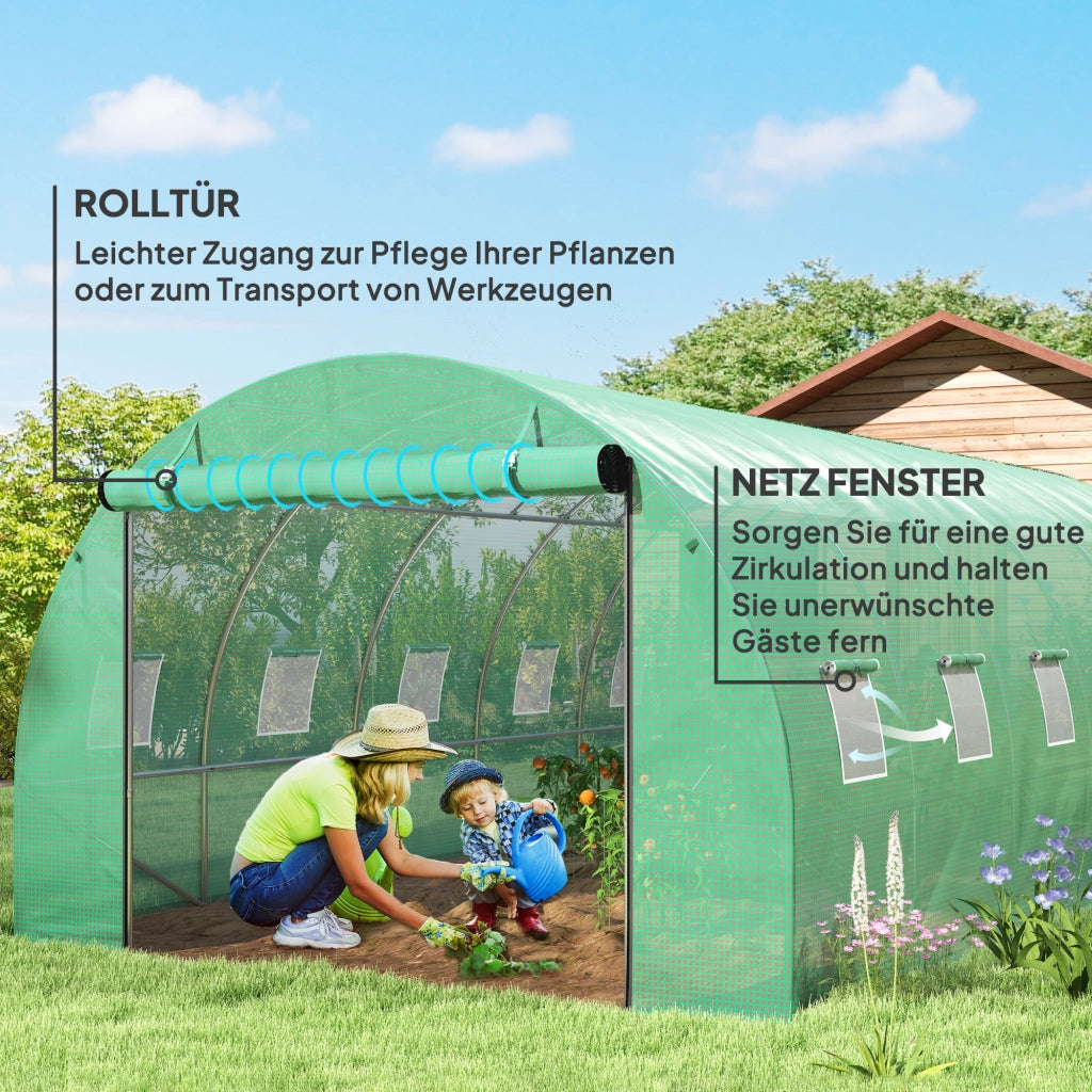 Tunnel Serra in Plastica con Telaio Acciaio e Porte a Rullo ¨C Zephmum ¨C Verde