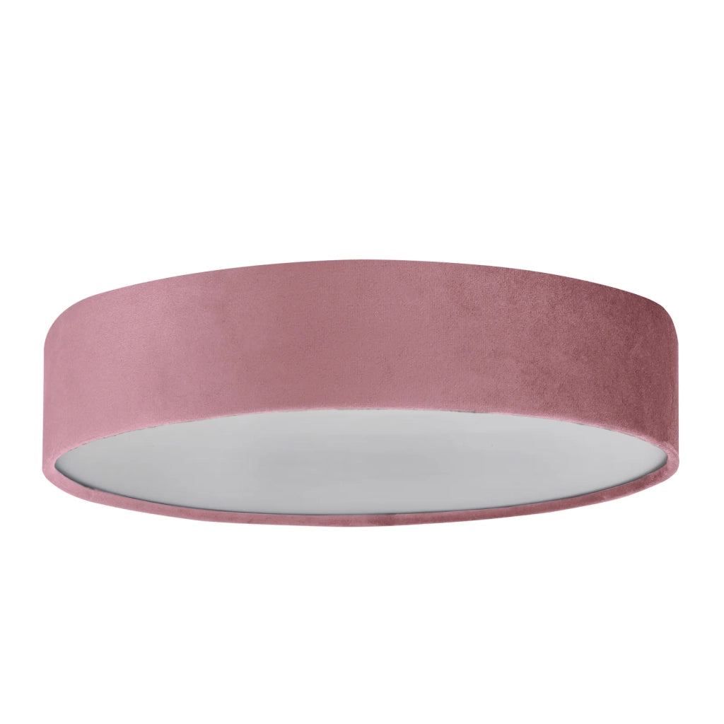 Plafoniera Contemporanea Tamburo Acciaio Rosa Tessuto Bianco 3 Luci E27