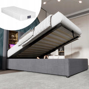 Letto singolo imbottito - Xylo - 90x200 - Grigio - Caricabatterie wireless, USB-C, con materasso