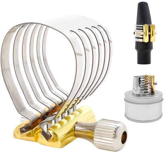 Connettore di otturazione professionale per principianti - Acciaio inossidabile - Flessibile - Zaffiro/ Oro - Scatola di metallo - Resistenze ai shock - Connettore di otturazione per saxofono