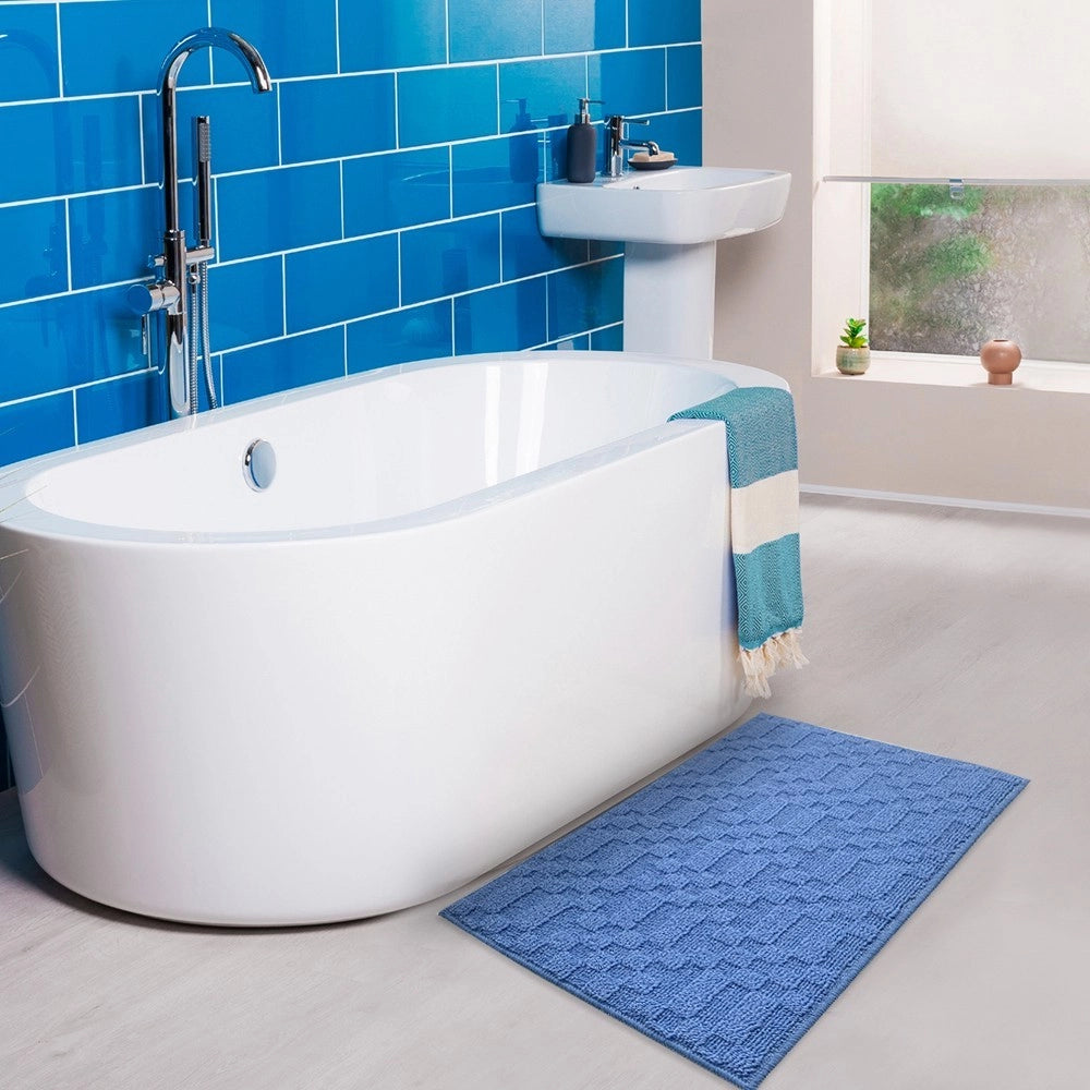 Tappeto Bagno 3D Morbido Assorbente Antiscivolo Lavabile Scendiletto Camera 45x75 Cm Azzurro