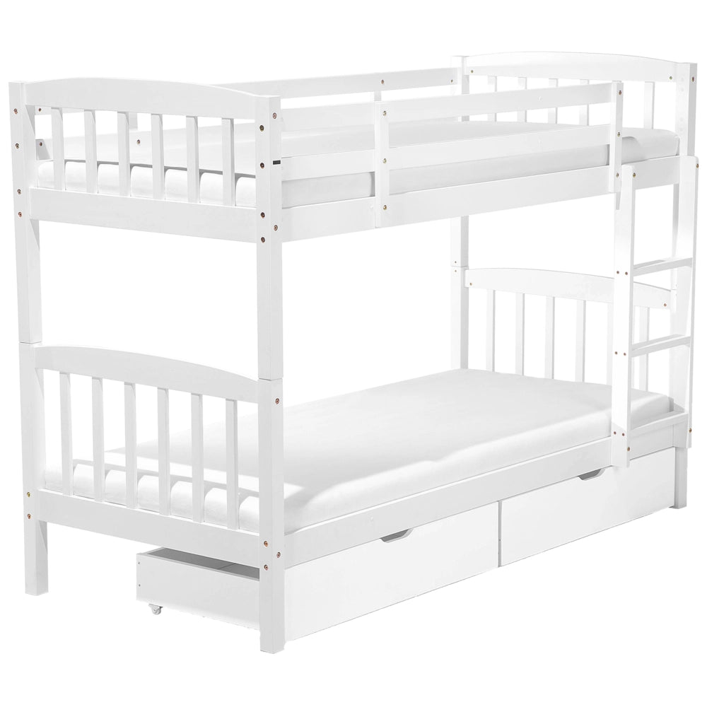 Letto a castello letto doppio con cassetti portaoggetti in legno di pino bianco singola 90 x 200 per bambini cameretta
