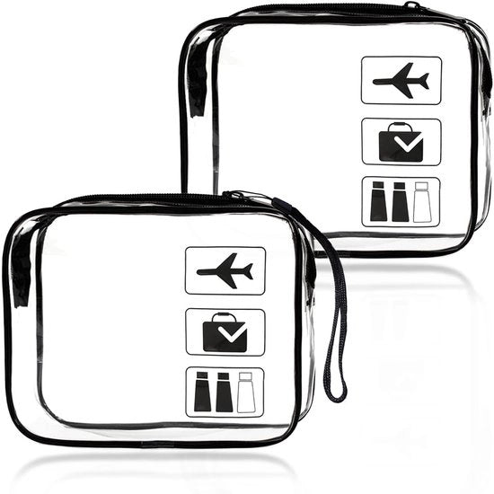 Set da bagno trasparente da 2 pezzi, borsa cosmetica trasparente, borsa cosmetica in PVC per viaggio in aereo, borsa da 1 litro per bagaglio a mano in aereo, borsa trasparente adatta per aeroporti, accessori da viaggio per uomo e donna